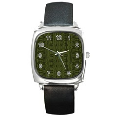 Army Green Color Batik Square Metal Watch by SpinnyChairDesigns