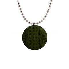 Army Green Color Batik 1  Button Necklace by SpinnyChairDesigns