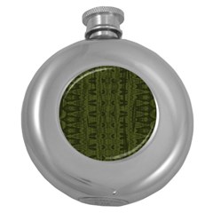 Army Green Color Batik Round Hip Flask (5 Oz) by SpinnyChairDesigns