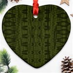 Army Green Color Batik Heart Ornament (Two Sides) Front