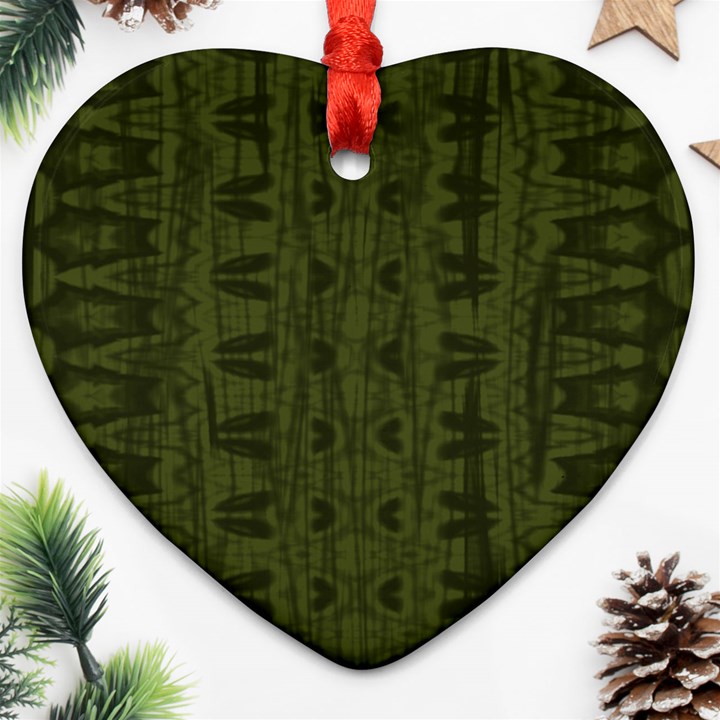 Army Green Color Batik Heart Ornament (Two Sides)