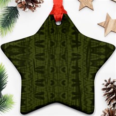 Army Green Color Batik Star Ornament (two Sides) by SpinnyChairDesigns