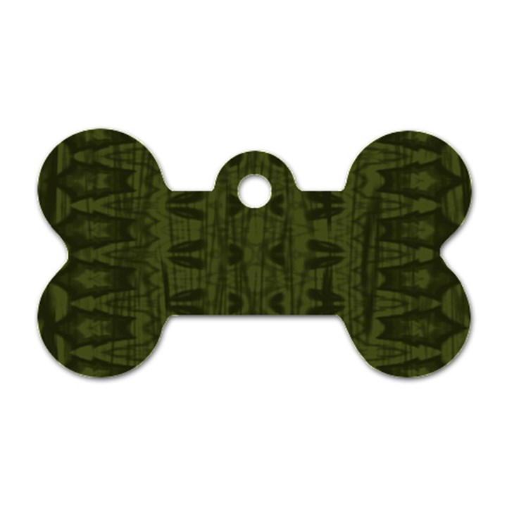 Army Green Color Batik Dog Tag Bone (Two Sides)