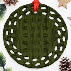 Army Green Color Batik Ornament (round Filigree) by SpinnyChairDesigns