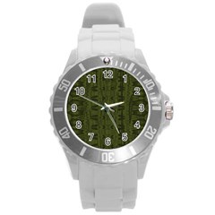 Army Green Color Batik Round Plastic Sport Watch (L)