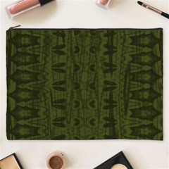 Army Green Color Batik Cosmetic Bag (xxxl) by SpinnyChairDesigns