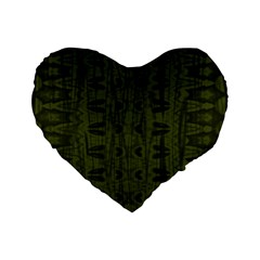 Army Green Color Batik Standard 16  Premium Heart Shape Cushions by SpinnyChairDesigns