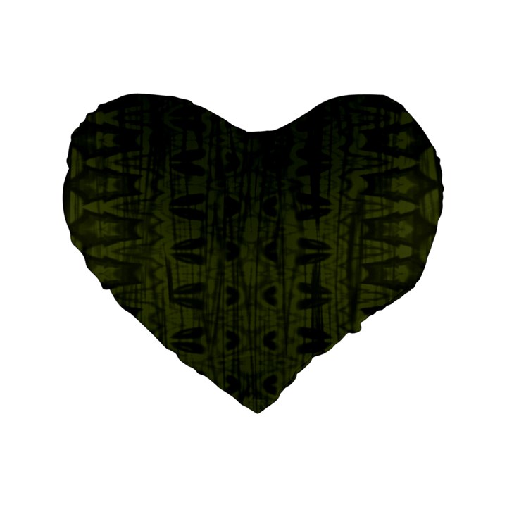 Army Green Color Batik Standard 16  Premium Heart Shape Cushions