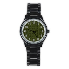 Army Green Color Batik Stainless Steel Round Watch