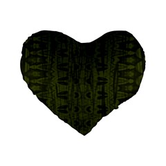 Army Green Color Batik Standard 16  Premium Flano Heart Shape Cushions by SpinnyChairDesigns