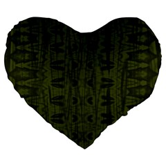 Army Green Color Batik Large 19  Premium Flano Heart Shape Cushions