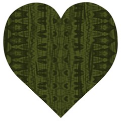 Army Green Color Batik Wooden Puzzle Heart by SpinnyChairDesigns