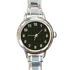 Army Green Black Buffalo Plaid Round Italian Charm Watch by SpinnyChairDesigns