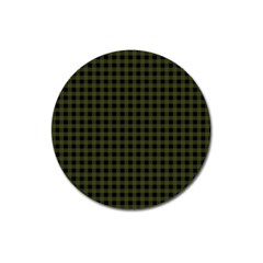 Army Green Black Buffalo Plaid Magnet 3  (round) by SpinnyChairDesigns