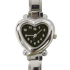 Army Green Black Buffalo Plaid Heart Italian Charm Watch by SpinnyChairDesigns