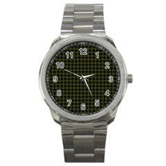 Army Green Black Buffalo Plaid Sport Metal Watch by SpinnyChairDesigns