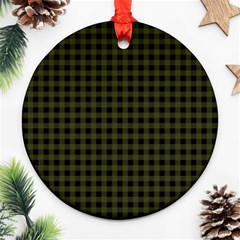 Army Green Black Buffalo Plaid Round Ornament (two Sides) by SpinnyChairDesigns