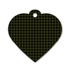 Army Green Black Buffalo Plaid Dog Tag Heart (one Side) by SpinnyChairDesigns