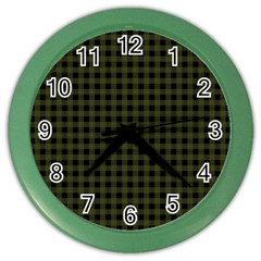 Army Green Black Buffalo Plaid Color Wall Clock by SpinnyChairDesigns