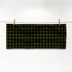 Army Green Black Buffalo Plaid Hand Towel by SpinnyChairDesigns