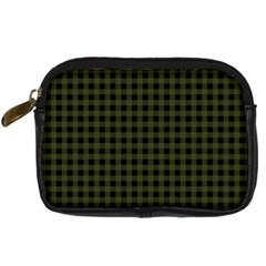 Army Green Black Buffalo Plaid Digital Camera Leather Case by SpinnyChairDesigns