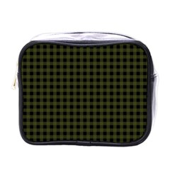 Army Green Black Buffalo Plaid Mini Toiletries Bag (one Side) by SpinnyChairDesigns