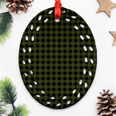 Army Green Black Buffalo Plaid Oval Filigree Ornament (two Sides) by SpinnyChairDesigns