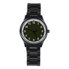 Army Green Black Buffalo Plaid Stainless Steel Round Watch by SpinnyChairDesigns