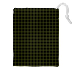 Army Green Black Buffalo Plaid Drawstring Pouch (4xl) by SpinnyChairDesigns