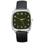 Army Green and Black Stripe Camo Square Metal Watch Front