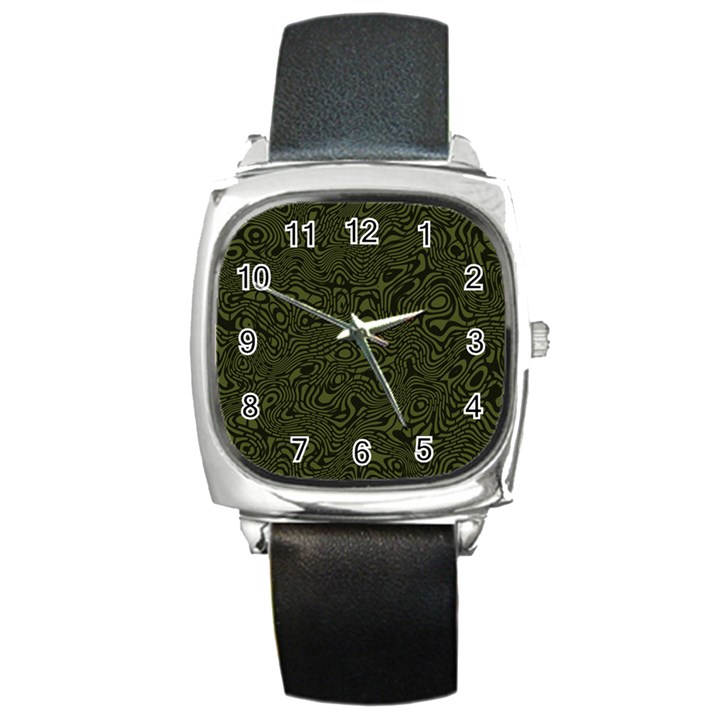 Army Green and Black Stripe Camo Square Metal Watch