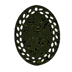 Army Green And Black Stripe Camo Oval Filigree Ornament (two Sides) by SpinnyChairDesigns