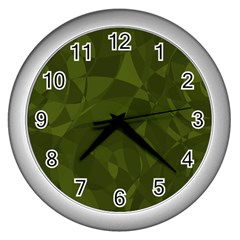 Army Green Color Pattern Wall Clock (silver) by SpinnyChairDesigns