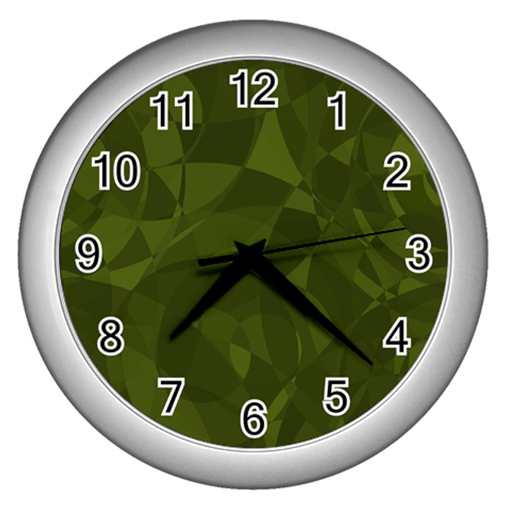 Army Green Color Pattern Wall Clock (Silver)