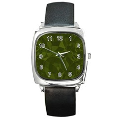 Army Green Color Pattern Square Metal Watch by SpinnyChairDesigns