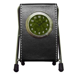 Army Green Color Pattern Pen Holder Desk Clock by SpinnyChairDesigns