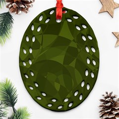 Army Green Color Pattern Oval Filigree Ornament (two Sides) by SpinnyChairDesigns