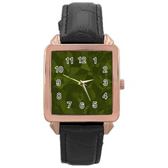 Army Green Color Pattern Rose Gold Leather Watch  by SpinnyChairDesigns