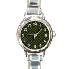 Army Green And Black Plaid Round Italian Charm Watch by SpinnyChairDesigns