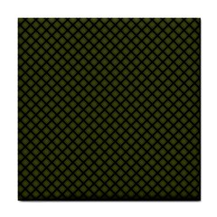 Army Green And Black Plaid Tile Coaster by SpinnyChairDesigns