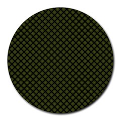 Army Green And Black Plaid Round Mousepads by SpinnyChairDesigns