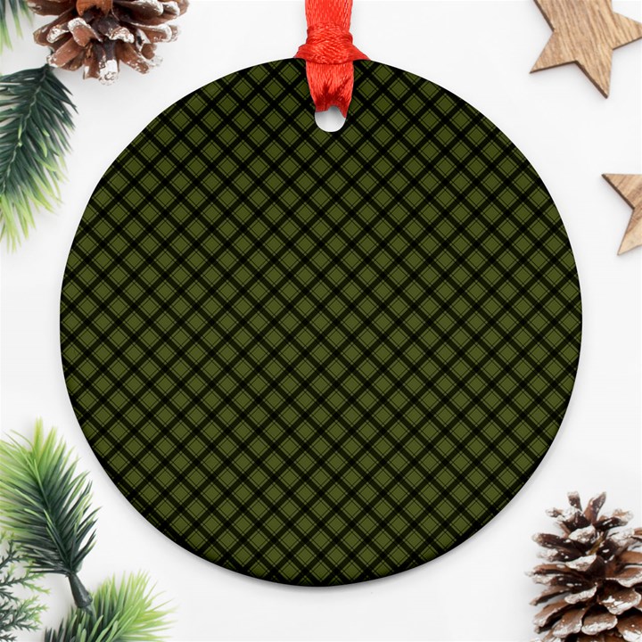 Army Green and Black Plaid Ornament (Round)