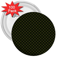 Army Green And Black Plaid 3  Buttons (100 Pack)  by SpinnyChairDesigns