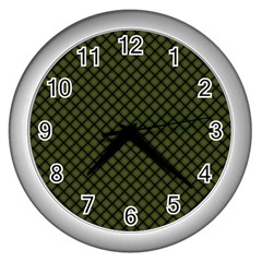 Army Green And Black Plaid Wall Clock (silver) by SpinnyChairDesigns