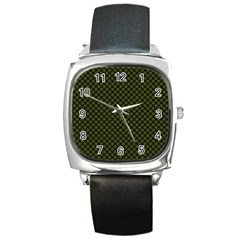 Army Green And Black Plaid Square Metal Watch by SpinnyChairDesigns