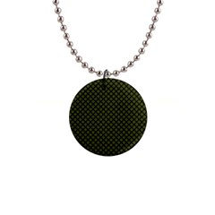 Army Green And Black Plaid 1  Button Necklace by SpinnyChairDesigns