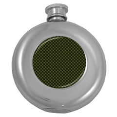 Army Green And Black Plaid Round Hip Flask (5 Oz) by SpinnyChairDesigns