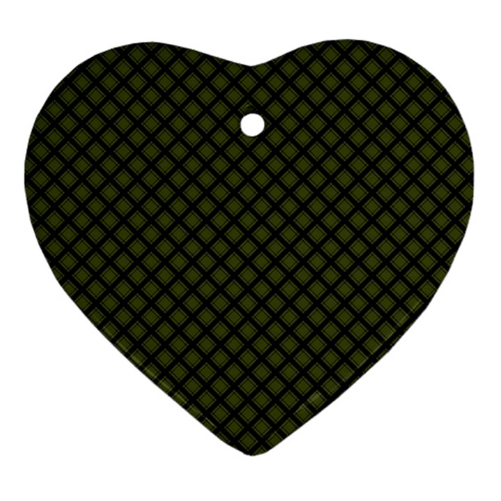 Army Green and Black Plaid Heart Ornament (Two Sides)