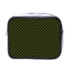 Army Green And Black Plaid Mini Toiletries Bag (one Side) by SpinnyChairDesigns