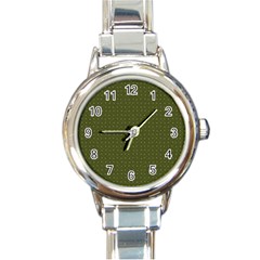 Army Green Color Polka Dots Round Italian Charm Watch by SpinnyChairDesigns